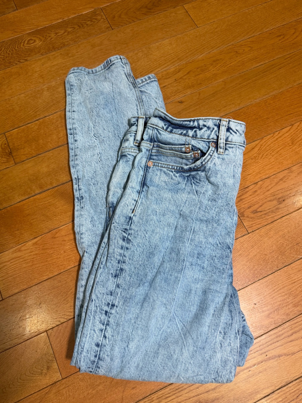 WE THE FREE Free People Acid Wash High Rise Button Fly Straight Jeans - Size 28